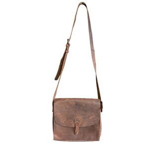 Vintage Leather Satchel Crossbody Shoulder Messenger Bookbag Unisex Brown